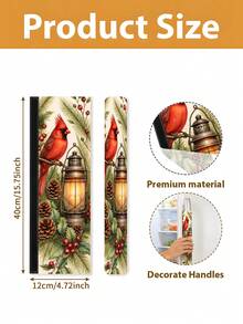 1/2Pcs Christmas Refrigerator Handle Covers, Northern Cardinal & Berry Pattern, With Hook And Loop, Suitable For Refrigerator, Oven, Microwave, Dishwasher, Christmas Holiday Kitchen Decor - View 2