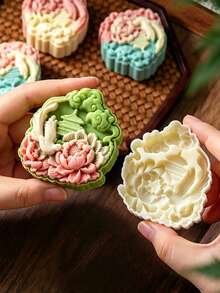 1 Set 3D Embossed Mooncake Mold, 75g - Includes 1 Flower Piece, ABS Non-Stick Pastry Press Mold, Fondant Cake Mold, Cookie Embossing Mold, Dessert Baking Mold, Home Kitchen Tool - View 3