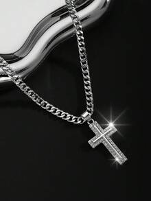 1pc Fashion European & American Hip-Hop Cross Pendant Necklace Sweater Chain, Suitable For Men, Couples, Daily Wear, Party And Gift - Multicolor - View 8