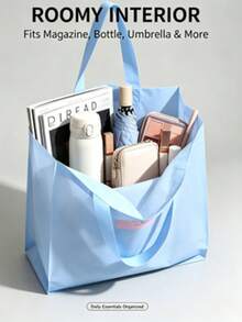 1/3pcs Blue Thick Frosted Plastic Shopping Bags, Suitable For Clothing Stores, Shopping Malls, Supermarkets And Gift Bags Christmas Gift Bags Party Bags - Baby Blue - View 3