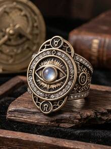 1pc Men's Single Ring, Metal Inlaid CZ Fashion Personalized Vintage Hollow Demon Eye Ring, Party Accessory, Halloween Jewelry - Multicolor - View 3