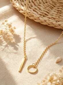 YUNCHUN 1pc Minimalist Elegant Gold Stainless Steel Circular Vertical Bar Y-Shaped Tassel Necklace, Versatile Accessory For Daily Commute And Holidays - Gold - View 4