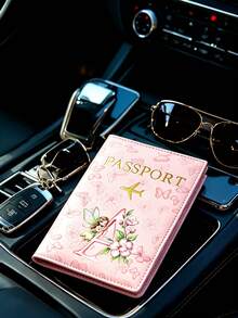 Pink Passport Cover With Letter And Butterfly Design–Portable Multifunctional Travel Organizer, Wallet,And Passport Holder – Birthday Or Holiday Gift - Multicolor - View 2