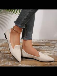 rlyza Women's Low Vamp Linen Loafers, Minimalist Pointed Toe Flat Slip-On Breathable Commuter Versatile Shoes - Beige - View 6