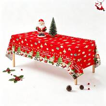 3 Pieces1-Piece Christmas Disposable Party Rectangular Tablecloth, Santa And Snowman Design, Suitable For Rectangular Tables, Winter Christmas And New Year Party Decoration, 54*108 Inches - Red and Green - View 1