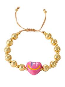 Fashionable And Simple Heart-Shaped Smiling Face Cross Circular Pendant Bracelet With Copper Beads And Fringes. Adjustable Wristband For Women. - Multicolor - View 9