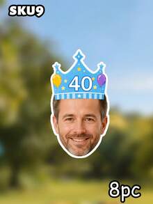 8/16/24pc Personalized Crown Party Hat Face Banner,Custom Photo Face Bunting Garland,Birthday Party Decorations, Custom Face Banner, Face Garlands,Milestone Birthday Party Decor,Home Decor - Multicolor - View 13