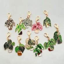 11pcs Alloy Oil Dripping Succulent Potted Green Leaf Combination Keychain, Suitable For Bag Decor, The Best Choice For Gifts - Multicolor - View 3