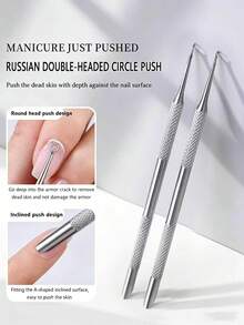 Herramienta de manicura circular de acero con punta de empuje, punta de empuje circular de acero inclinada de doble cabezal para eliminar la piel muerta y dar forma a las uñas como herramienta previa a la manicura. - Multicolor - Ver 2