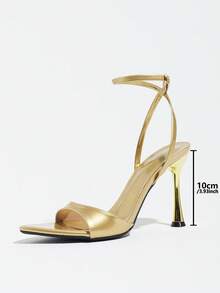 New Women's Summer Gold Buckle Cross Strap Thin High Heel Sandals, Glamorous Style Party Date Outdoor Formal Occasion High Heels - Champagne - View 4