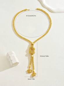 1pc Unique Vintage Chunky Chain Flower Adjustable Pull Sweater Necklace For Wedding Party - Yellow Gold - View 3