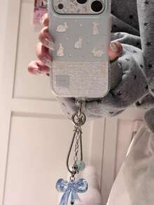Blue Background With Silver Stripes, Stars And Rabbit Minimalist INS Phone Case Compatible With Iphone 17 Pro Max, 17 Pro, 16 Pro, 16, 15 Pro, Double Layer Cartoon Protective Cover For Women - Multicolor - View 4