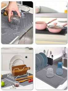 One-Piece Molded Silicone Drainage Mat, Sloped Water-Guiding Tray Cup Holder Pad, Kitchen Sink Side Non-Slip Heat-Resistant Draining Mat, Bathroom Vanity Filtration Water-Blocking Mat, Water Cup Base Coaster Countertop Spill-Proof Pad, Kitchen Utensil Draining Mat, Bathroom Vanity Storage Mat, Household Kitchen & Bathroom Multi-Function Silicone Mat, Desktop Heat-Insulating Pad - Multicolor - View 2