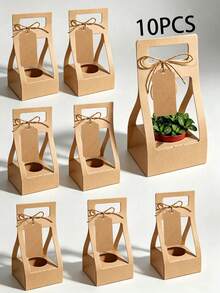 10PCS Succulent Plant Packaging Bags With Thank You Cards, Mini White Kraft Paper Gift Boxes, Wedding, Baby Shower, Succulent Party Favors Plant Holders, Suitable For 2.17 Inch Flower Pots - View 13