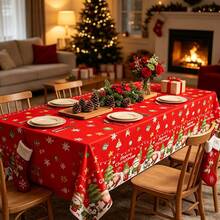 1pc/4pcs Red Christmas Disposable Party Rectangular Tablecloth, Santa Claus Snowman Tablecloth, Suitable For Rectangular Tables, Winter Christmas Indoor Outdoor New Year Party Decoration, 54*108 Inches - Red and Green - View 6