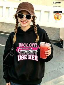 2026 Autumn/Winter Girls' Custom Loose Black Hoodie, Streetwear Style, Colorful Letter Print, Simple Casual Design - Black - View 3