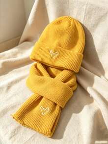 Winter Kids Hat & Scarf Set, Heart Embroidered Knitted Woolen Beanie, Unisex Baby Outdoor Hat - Multicolor - View 11