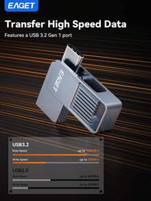 EAGET Flash Drive USB C 2-in-1, USB-A & Type C Logam Putar 360°, Stik Memori OTG Kecepatan Tinggi untuk Ponsel, Tablet & Komputer - View 5