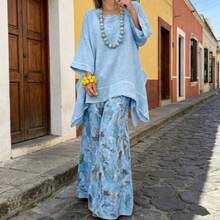 Women Two-Piece Outfits - Sky Blue - View 1