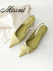 2026 Spring/Summer New French Elegant Polka Dot Pointed Toe Slingback Pumps Women's High Heel Closed Toe Sandals - Green - View 1