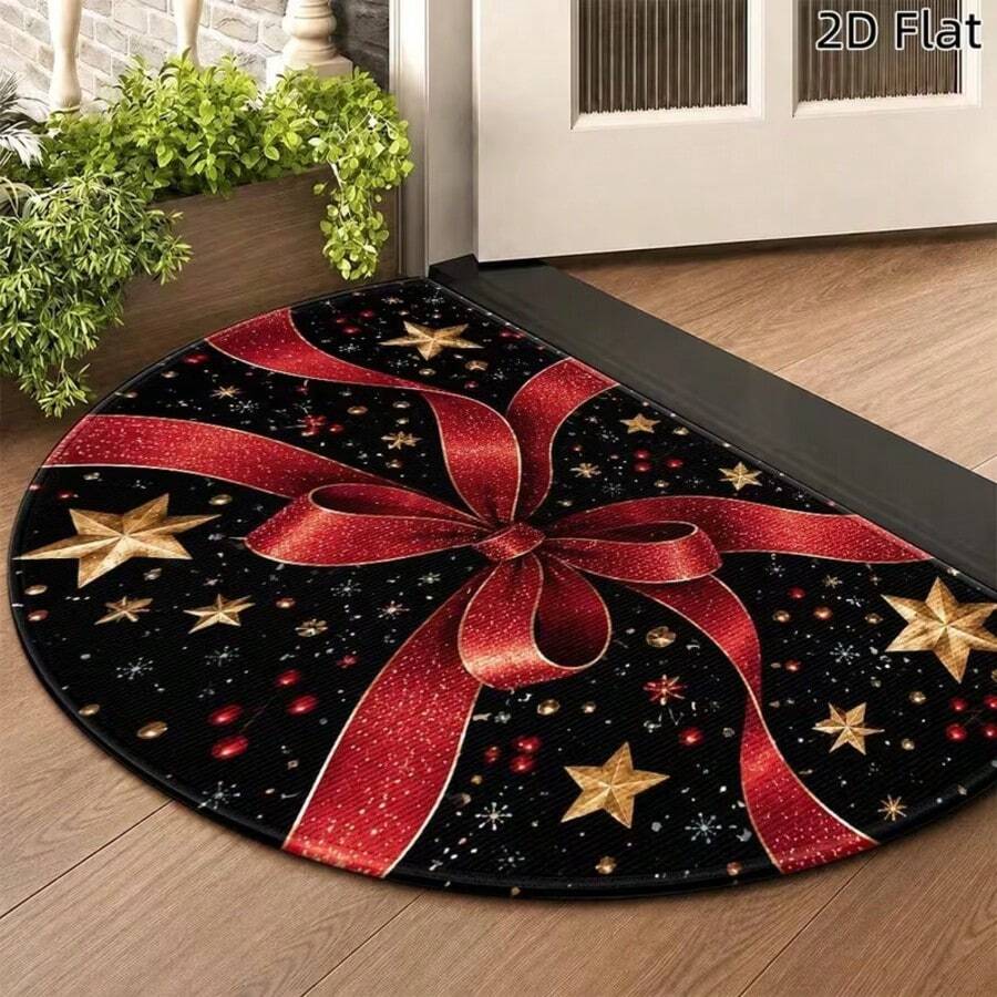 1pc Red Ribbon Pattern Floor Mat, Bathroom Mat, Bathroom Rug, Door Mat, Small Rug, Carpet, Floor Mat, Home Decor, Area Rug, Outdoor Mat, Home Decor, Area Carpet, Bedroom Rug, Washable Carpet - Multicolor - View 1