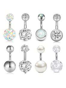 CIZME 8pcs/Set Navel Rings Short Bar Navel Rings Short Navel Rings Stainless Steel 6mm Navel Rings Women's Small Navel Piercing Rings Navel Rings Piercing Jewelry - Short Belly Ring - View 9