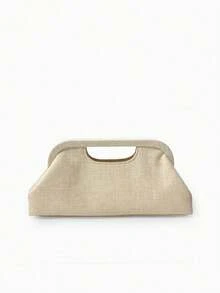 Dedoo Women Handle Crossbody Clutch Bag,Solid Color Thick Woven Raffia,Hollow Handle & Chain,French Vintage Bohemian Style For Summer Daily/Beach - Beige - View 5