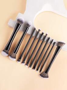 10pcs Dual-Ended Makeup Brush Set, Gradient Soft Bristles, Gentle And Skin-Friendly, No Prickling, Moderate Powder Pickup, No Flying Powder, Suitable For Home Daily Makeup, Beginner Makeup Practice Tools - Multicolor - View 9