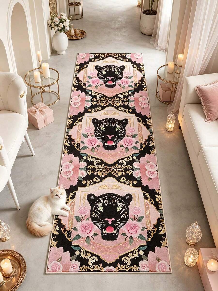 1 buah Keset Motif Mawar & Kepala Harimau, Hadiah Natal, Keset, Karpet Kecil, Keset Selamat Datang, Karpet, Alas Lantai, Keset Luar Ruangan, Karpet Dapur, Dekorasi Rumah, Keset Pintu Depan, Karpet Area, Alas Luar Ruangan - MultiWarna - View 1