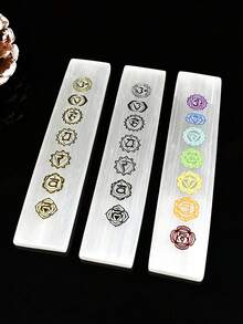 Translucent Gypsum 7 Chakra Long Slab Natural Gypsum Stone Ornament Yoga Meditation Crystal Stone Board Desktop Decor Craft - Gypsum Seven Chakra Plate - View 3