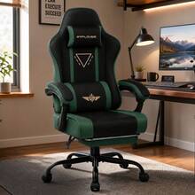 Fabric Gaming Chair With Footrest, Ergonomic Computer Desk Chair With Pocket Spring Cushion Home Office High Back Lumbar Support Heavy Duty Wide - Green - View 11
