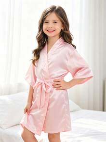 Young Girl Pink Long Sleeve Robe - Multicolor - View 3
