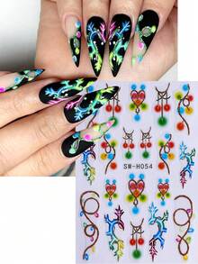 5PCS Christmas Party Nail Art Stickers, Gold Glitter Neon Lights Christmas Tree Snowflake Pattern Nail Art Stickers, DIY Holiday Nail Art Decoration - Multicolor - View 6