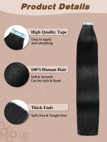 Yilite 18 Inch 10Pcs Jet Black Tape In Hair Extensions Human Hair Straight Soft Human Hair Tape In Extensions Skin Weft Tape Ins Extensions For Women - S1 - View 4