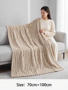 1pc Solid Color Striped Soft Warm Plush Blanket, Room Decor Multi-Functional Throw Blanket, Halloween Decoration Suitable For Bed, Sofa, Travel, Office, Bedroom Decor Home Decoration All Season Use, Christmas Decoration Halloween Is The Perfect Gift For Friends And Family - Khaki - View 18