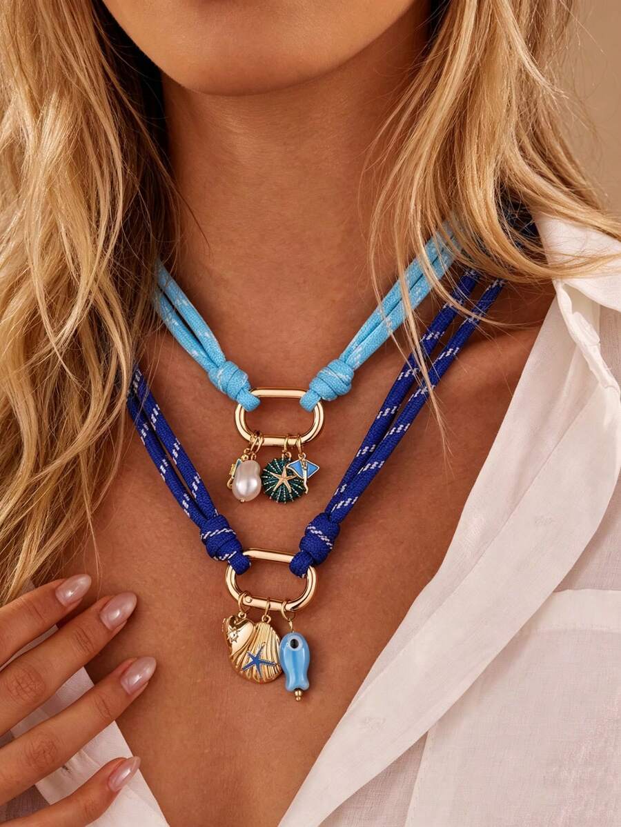 NAIZHU 1/2pcs Fashion Creative Metal Shell Fish Marine Life Necklace ...