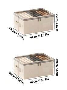 1pc/2pcs Linen Clothes Storage Box With Lid, Dust-Proof, Thickened, Washable, Suitable For Dorm Wardrobe, Pants Storage - Multicolor - View 14