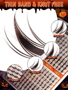 Halloween Style 648 Curling False Lashes, C-Shaped Lashes, Maple Leaf Style, Comic Style Lashes, 9-16mm Lash Bundles, Soft Texture, Paired With Segmented Lash Extender Strip, Suitable For DIY Fox Eye Makeup. Cat Eye Lashes - C - View 9