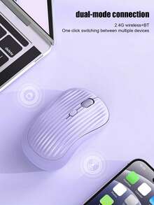 Dual Mode 2.4G Bluetooth Rechargeable Wireless Silent Mouse, Ergonomic Striped Texture USB-C Mice, 3 Level Adjustable DPI Portable Office Computer Mouse For Laptop PC Apple Travel - View 2
