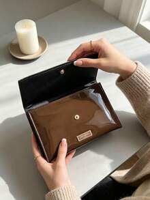 Yves Saint Laurent YSL Dark Brown Patent Leather Cosmetic Bag, Snap Button Flap Makeup Pouch With Metal Logo Plate, Multi‑Functional Beauty Storage Pouch, Ideal For Personal Use Or As A Beauty Gift - Rust Brown - View 9