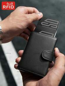 Anti-Theft RFID Wallet, PU Leather Pop Up Card Holder With Coin Pocket For Men, Slim Trifold Money Purse, Minimalist Black Smart Wallets - Multicolor - View 11