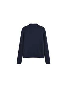 Women's Solid Color Zipper Front Long Sleeve Casual Knit Cardigan - Navy Blue - View 6