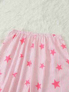 Women's Striped Star Print Long Sleeve Long Pants Bubble Crinkle Pajama Set - Pink - View 8