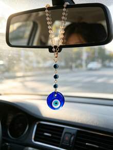 1pc Vintage Evil Eye Car Hanging Ornament, Turkish Blue Eye Teardrop Glass Rearview Mirror Pendant, Car Interior Decoration - A - View 5