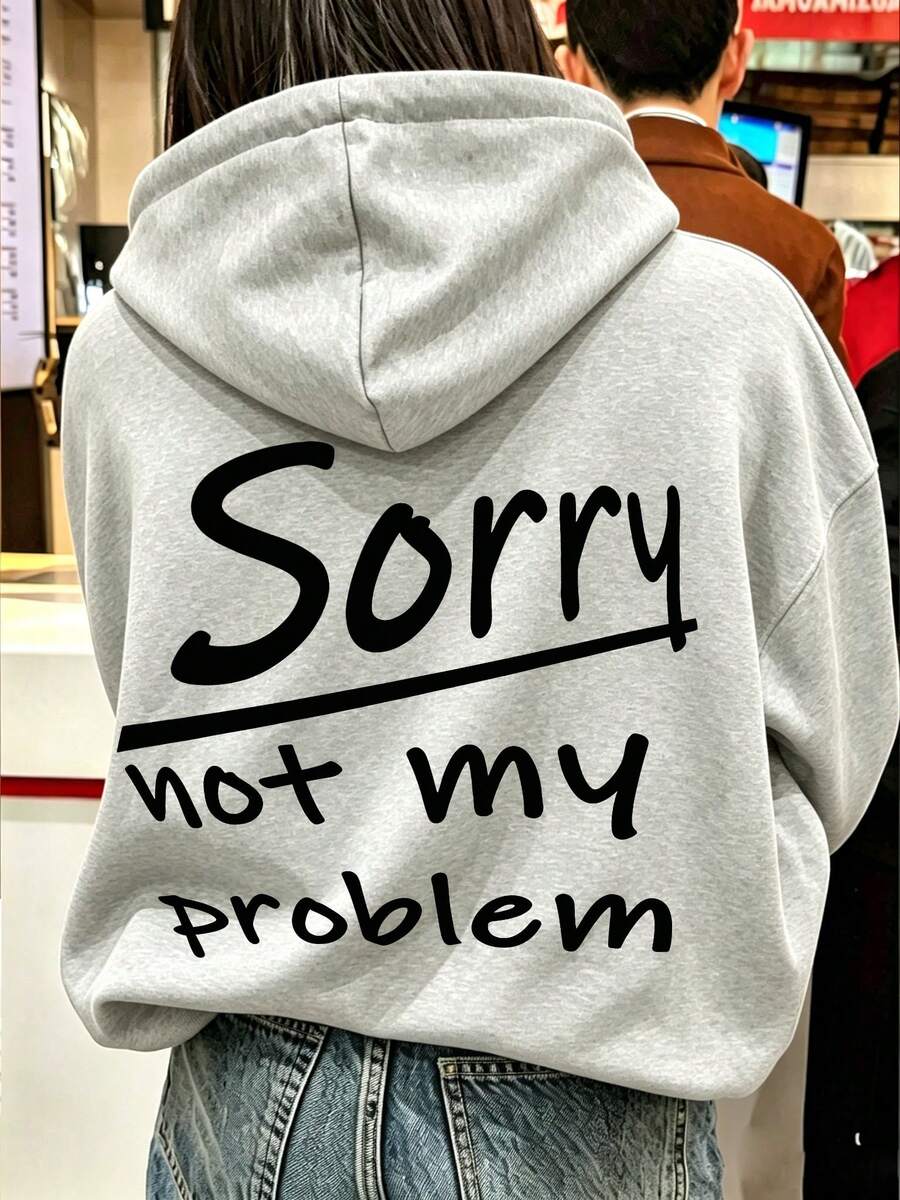 Women's Street Style Hooded Sweatshirt, Relaxed Fit Back Slogan Print Long Sleeve Pullover