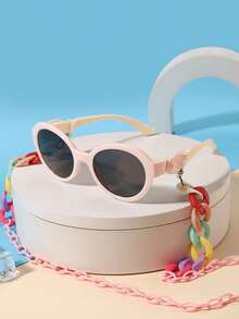 1PC Kids 3‑8Y Oval PC Frame Fashion Glasses, Colorful Chain Decor Novelty Eyewear For Party Daily Outdoor Wear With Glasses Box - Multicolor - View 7