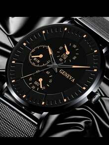 1pc Men's Watch Black Stainless Steel Strap Casual Round Dial Quartz Watch, Suitable For Daily Life, Can Be Used As A Gift For Back-To-School Students - Black - View 3