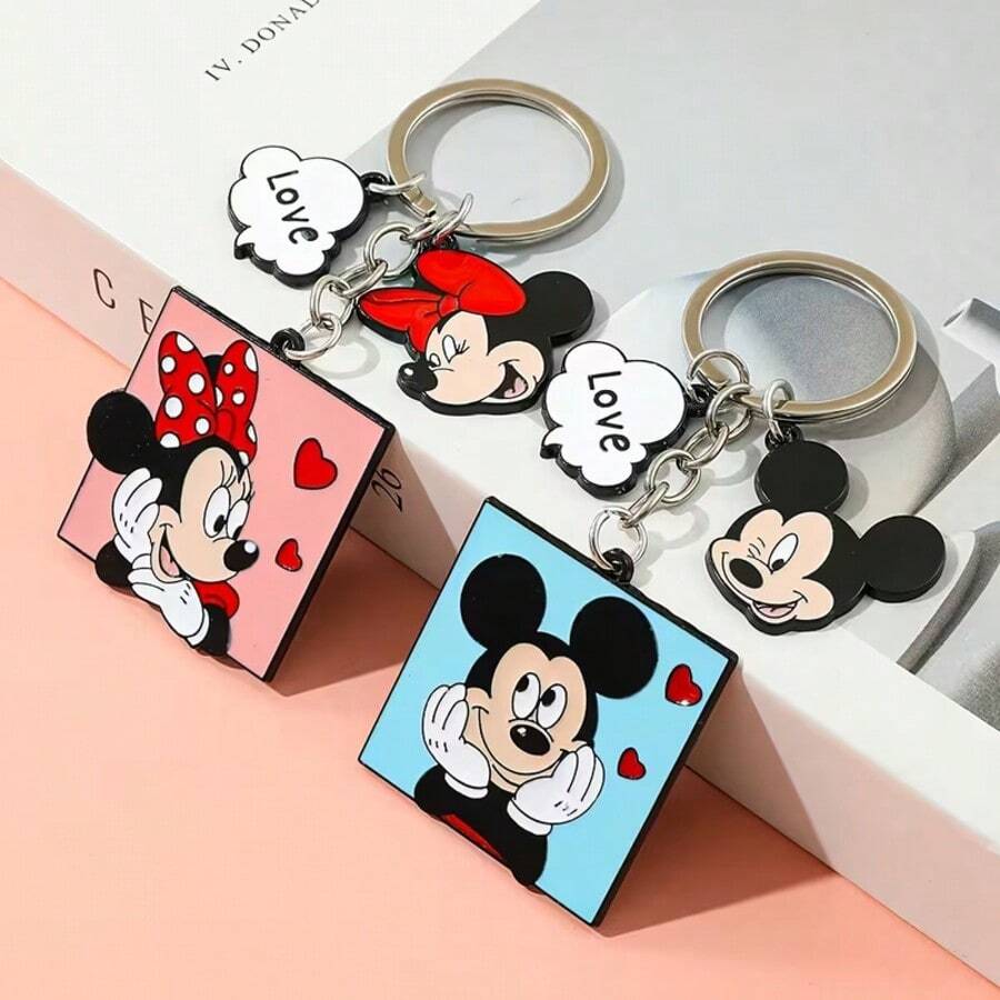 Disney 1/2pcs Mickey Minnie Metal Keychain, Heart-Shaped Key Ring Pendant, Suitable For Car Keys, Backpacks And Handbags, Perfect Gift For Couples, Spouses And Friends On Valentine's Day - Multicolor - View 1