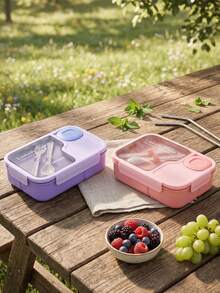 1pc Adult Lunch Box With Compartments And Utensils, Microwave And Dishwasher , Suitable For Picnic, Camping, Work, School, Party And Holiday - Multicolor - View 9