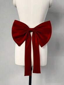 1pc Burgundy Satin Back Large Single Layer Bow + Ribbon Waist Decoration - Multicolor - View 10